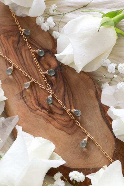 Waterfall Green Amethyst Goldfilled Lariat Necklace