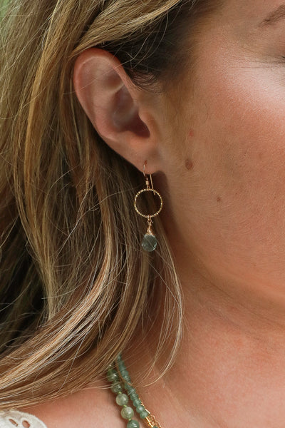 Green Amethyst Pixie Gold Hoop Earrings