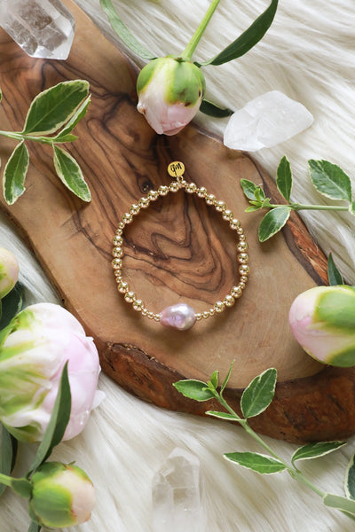 Bloom Beaded Pink Pearl Bracelet