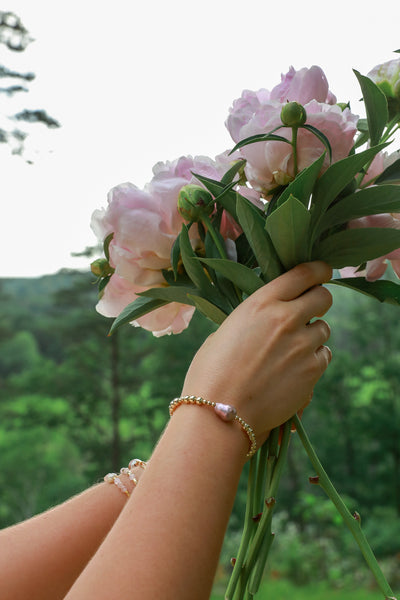 Bloom Beaded Pink Pearl Bracelet