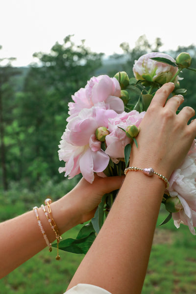 Bloom Beaded Pink Pearl Bracelet