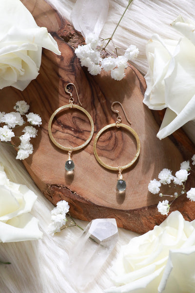 Green Amethyst Cosmic Musings Gold Hoop Earrings