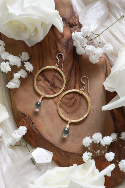 Green Amethyst Cosmic Musings Gold Hoop Earrings